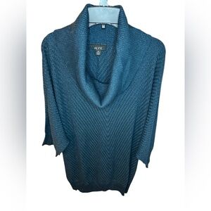 ALYX Women's Size 2X Blue Metallic Knit Cowl Neck 3/4 Dolman Sleeve Sweater Top